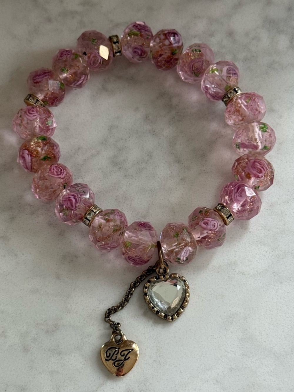 Betsey Johnson Pink Floral Glass Beaded Stretch Bracelet